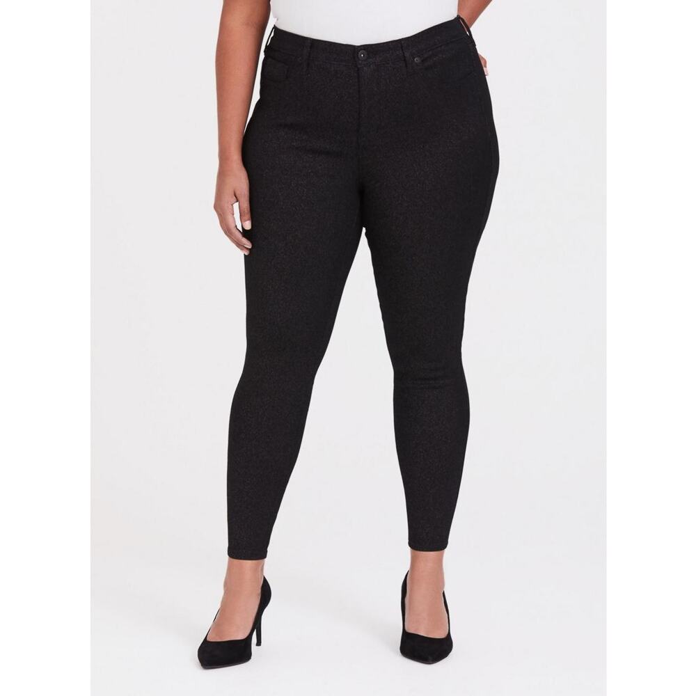 Torrid Sky High Skinny Crop Jean Premium Stretch Black Sparkle Women 14